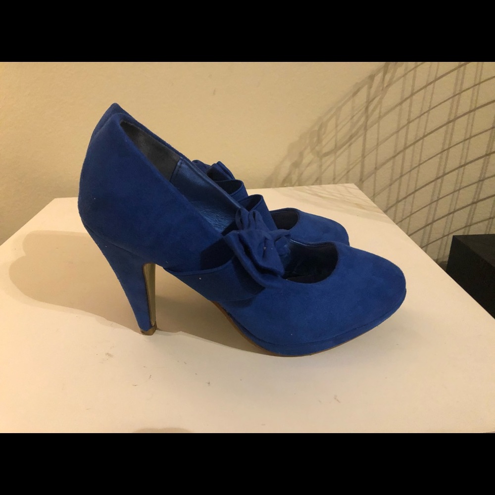 Blue suede heels